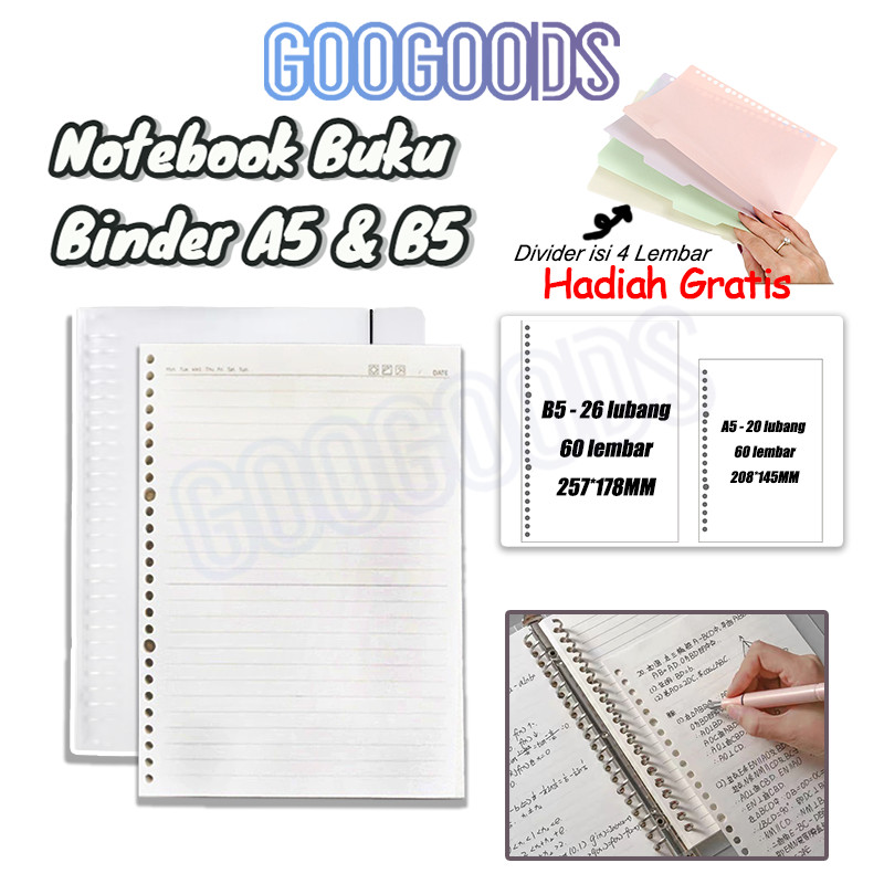 

GG Binder Binder / Loose Book Polos Colors Black & White A5 Notebook Refill / Kertas Isi Ulang Binder A5 isi 60 lembar