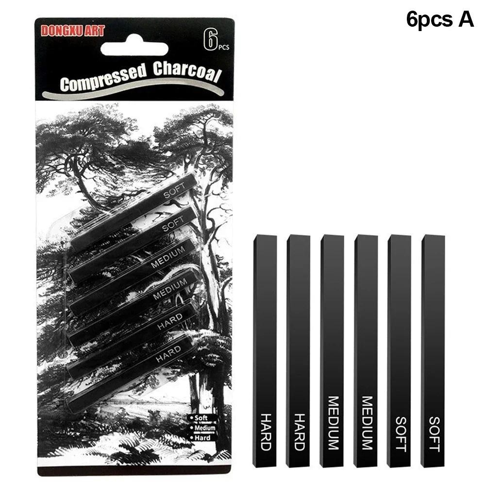 

6pcs Carbon Strip Professional Black/White Carbon Sket Hard/Medium/Soft Woodless arcoal Pencil Set Drawing Painting Supplies
