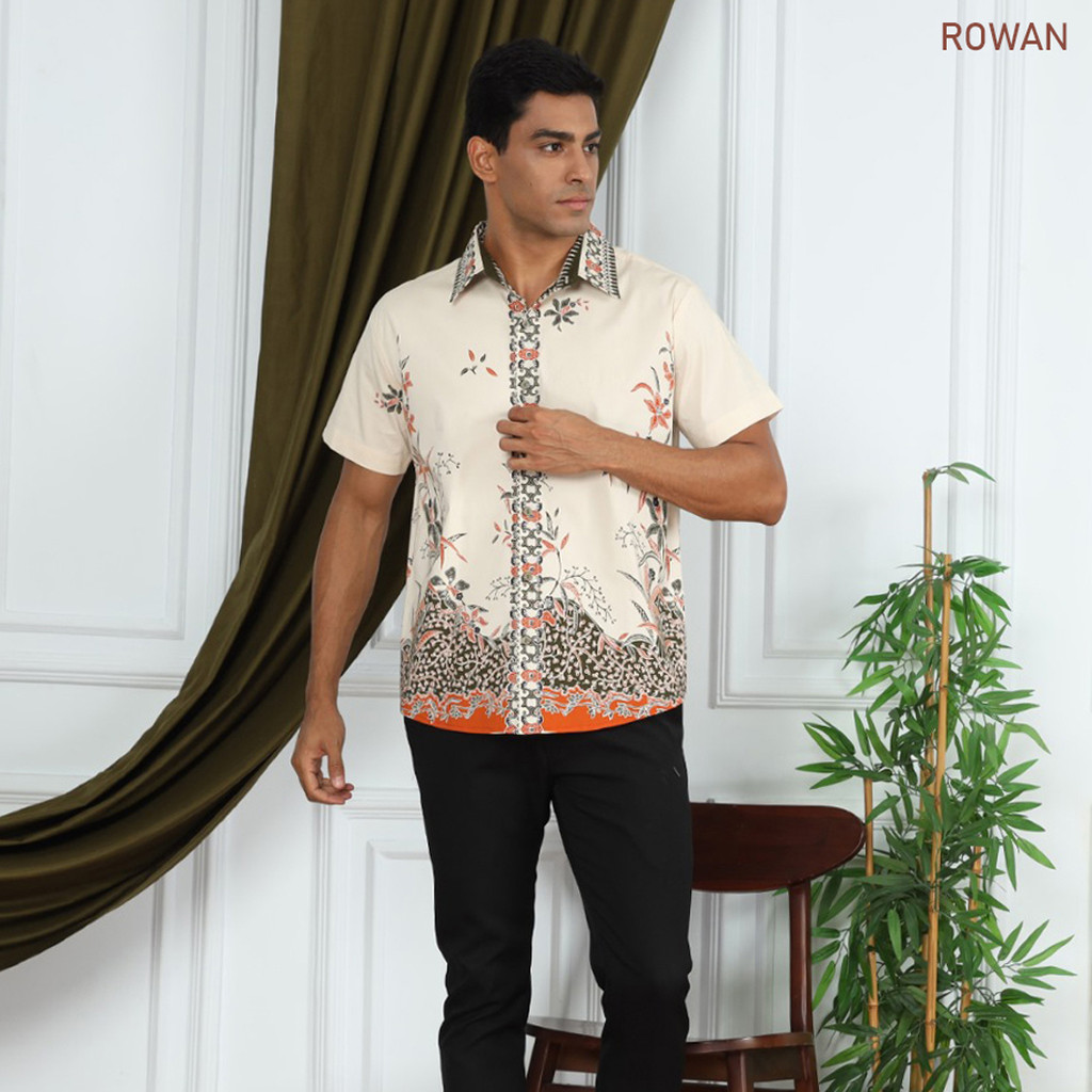 Promo Evercloth Rowan Kemeja Batik Pria Lengan Pendek Hem Tangan Panjang Couple Cream Nude Katun