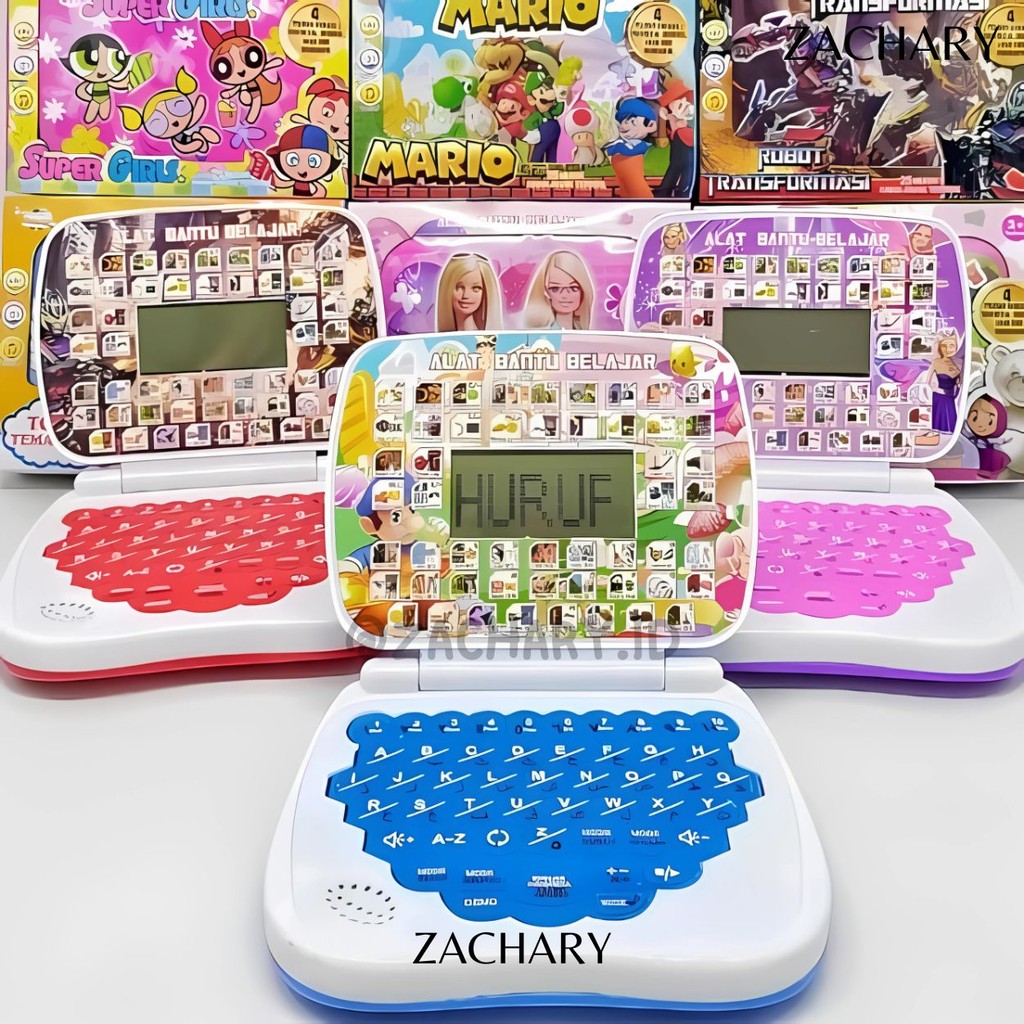 Mainan Edukasi Anak Mini Laptop Karakter – 4 Bahasa (Indonesia, Inggris, Mandarin, Arab)