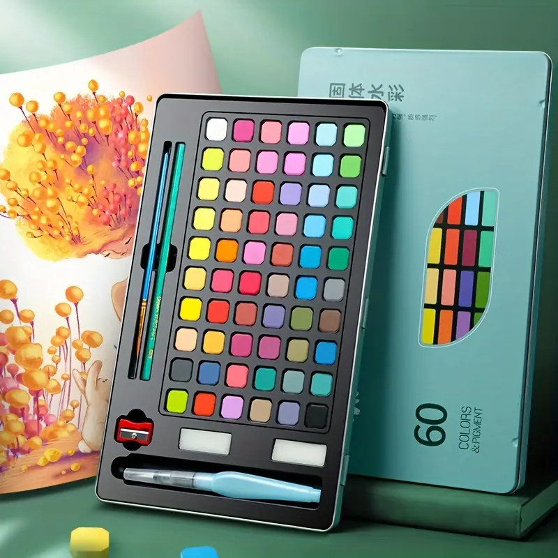 

Premium Watercolor Set - 36-60 Vibrant Colors, Washable Latex Pigments and Brushes for Artists and Students