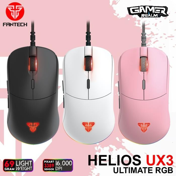 Fantech HELIOS UX3 RGB Gaming Mouse - Hitam, Putih, Pink