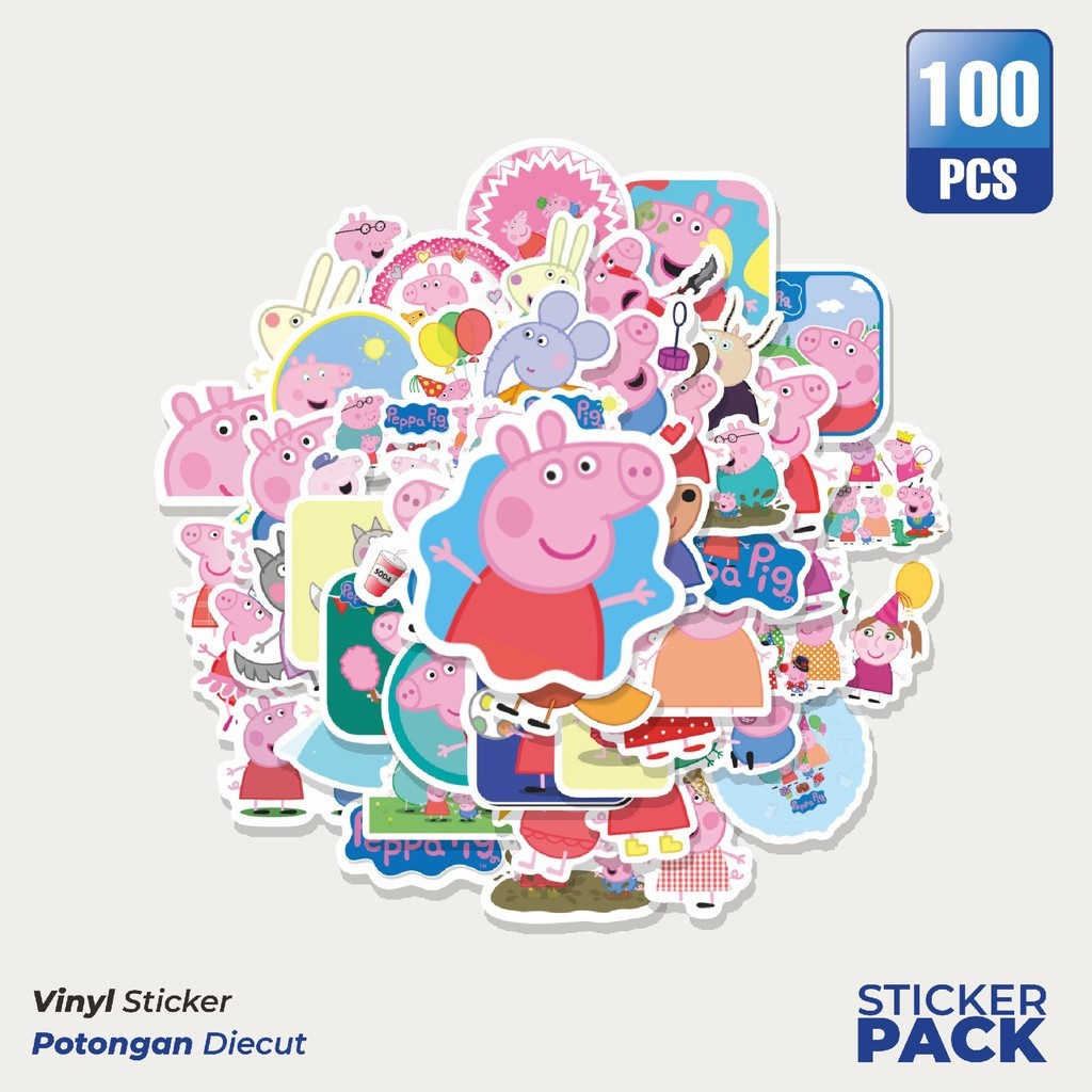 

100 PCS STIKER Kartun Peppa Pig Sticker Waterproof Aesthetic- Untuk Laptop, Motor, dan Helm - Paper Stationery Pack