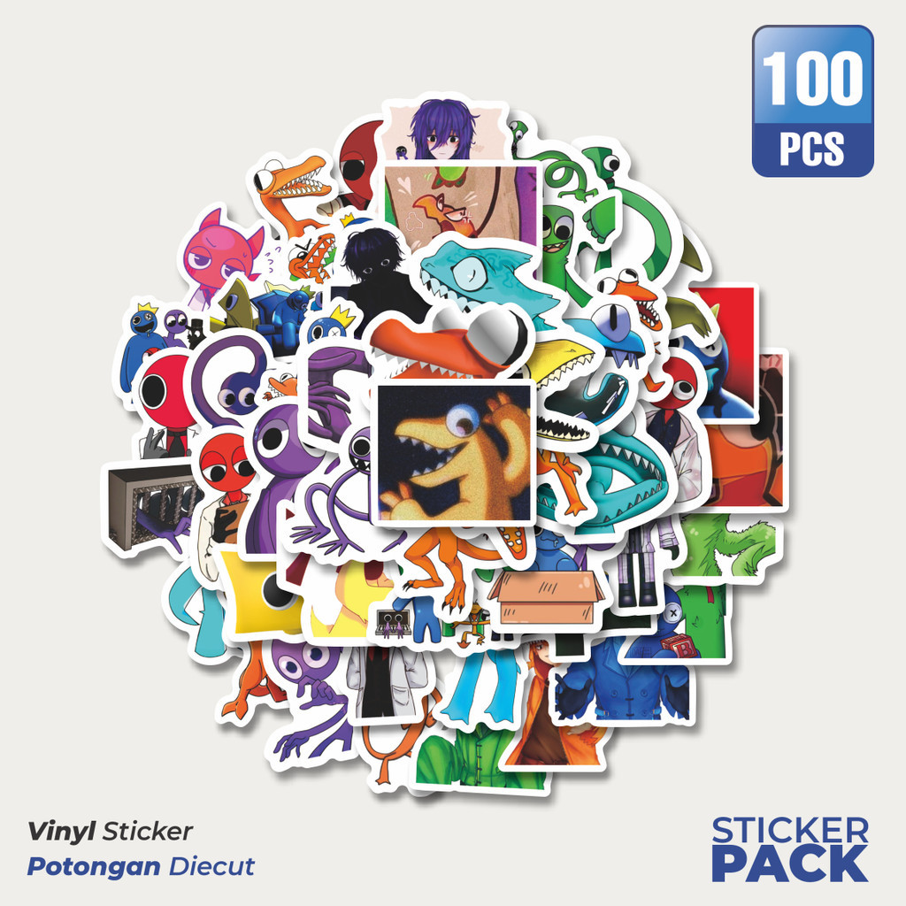 

100 PCS STIKER Kartun Rainbow Friends Waterproof Aesthetic- Untuk Laptop, Motor, dan Helm - Paper Stationery Pack