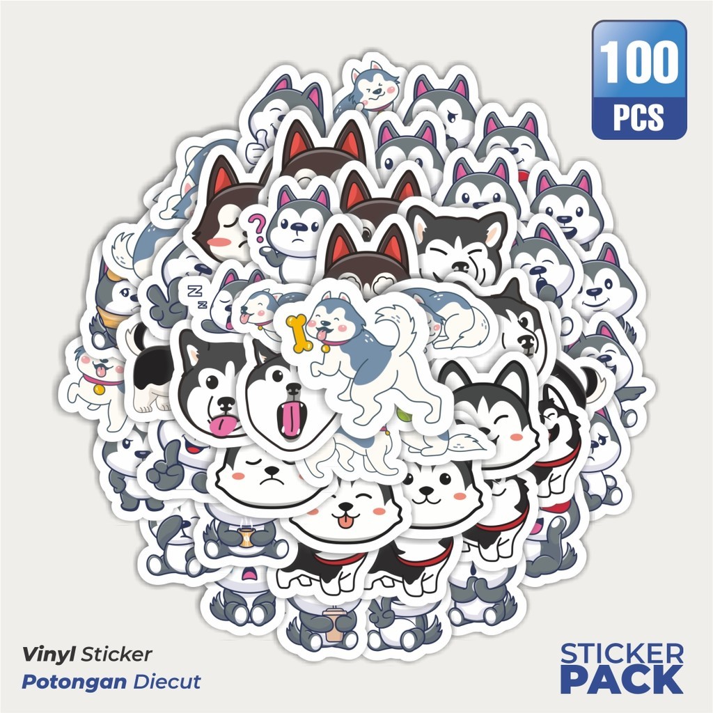 

100 PCS STIKER Kartun Siberian Husky Cute Waterproof Aesthetic- Untuk Laptop, Motor, dan Helm - Paper Stationery Pack