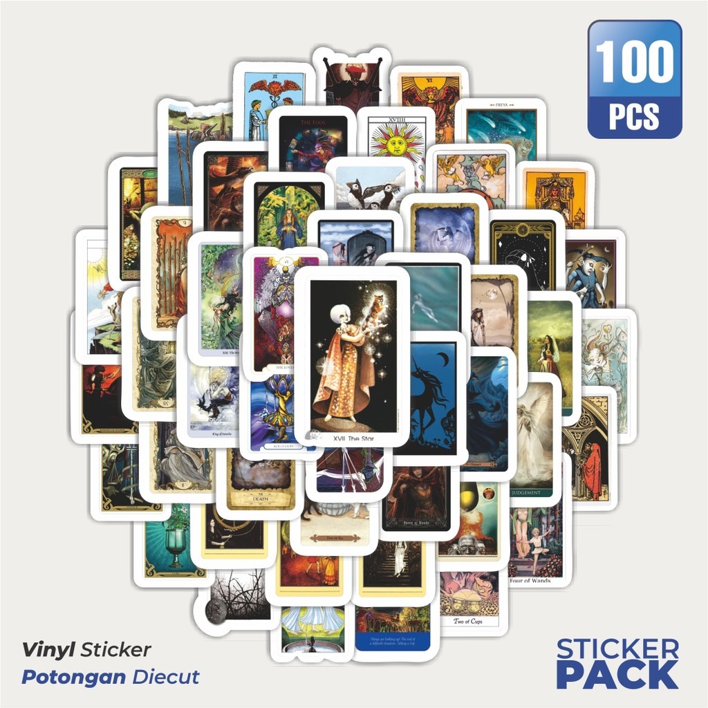 

100 PCS STIKER Ramalan Tarot Terror Sticker Waterproof Aesthetic- Untuk Laptop, Motor, dan Helm - Paper Stationery Pack