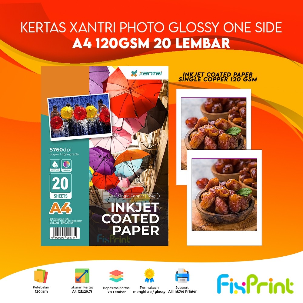 

Kertas Xantri Photo Glossy 120gsm / 200gsm / 230gsm / 240gsm / 260gsm One Side Foto Paper Mengkilap Double Side A4 20 Lembar