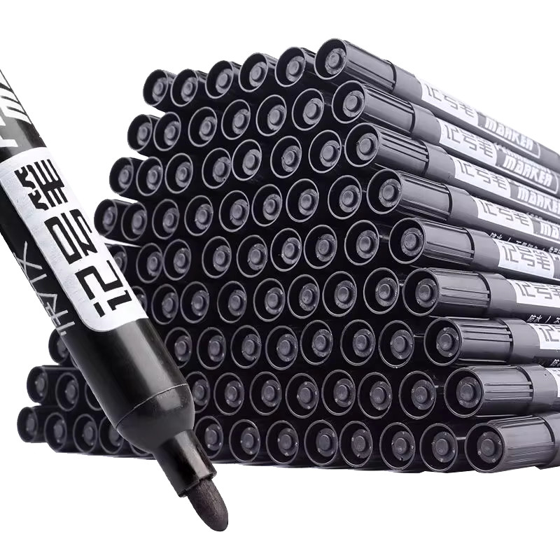 

A set of 10 large-tip black ink marker pens for non-erasable marking and notation