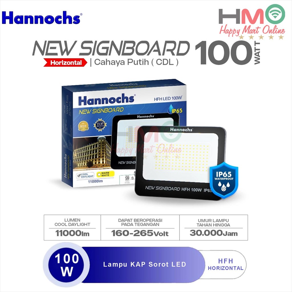 Hannochs Lampu Sorot 100 Watt Cahaya Putih HFH-100W CDL Kap Sorot Waterproof 100W Flood Light LED La