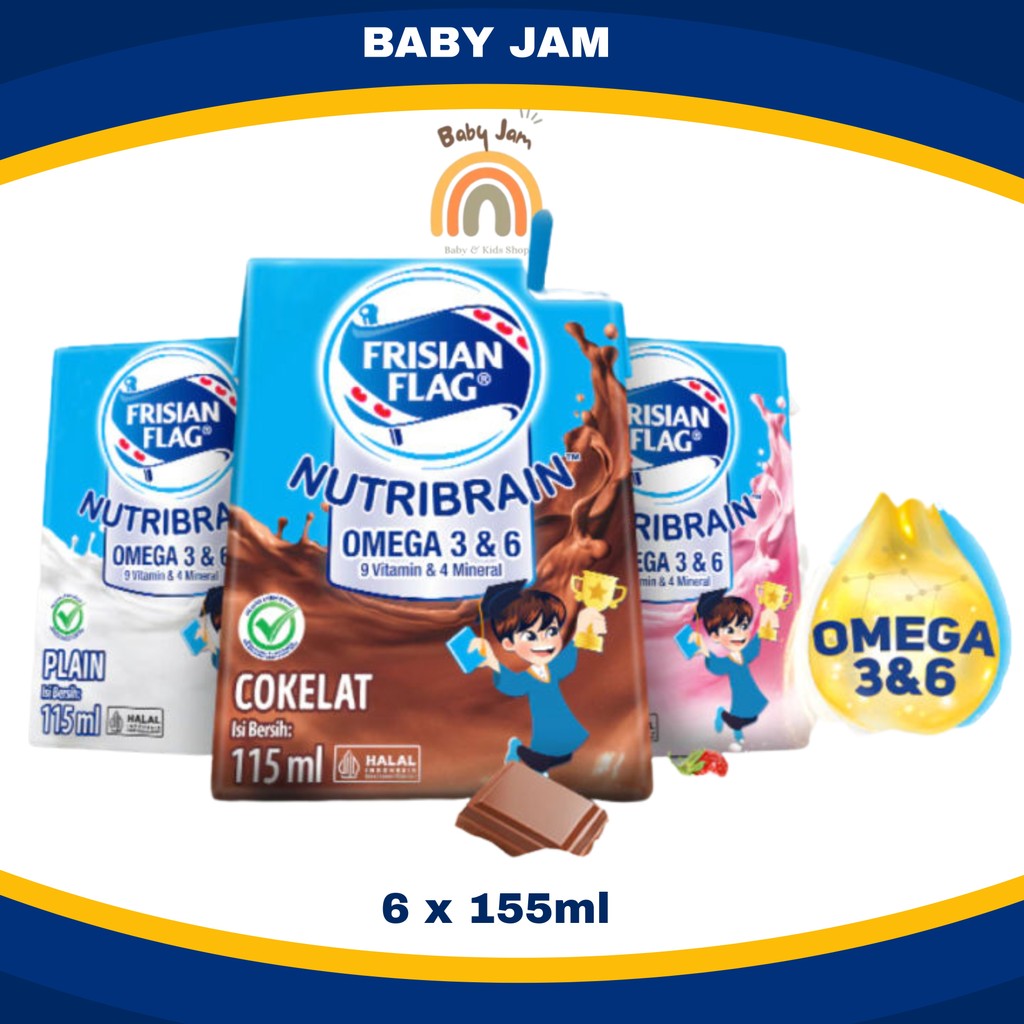 

Susu Frisian Flag Susu UHT Nutribrain Susu Kotak Cair Liquid Isi 6 Kotak Coklat Stoberi Baby Jam
