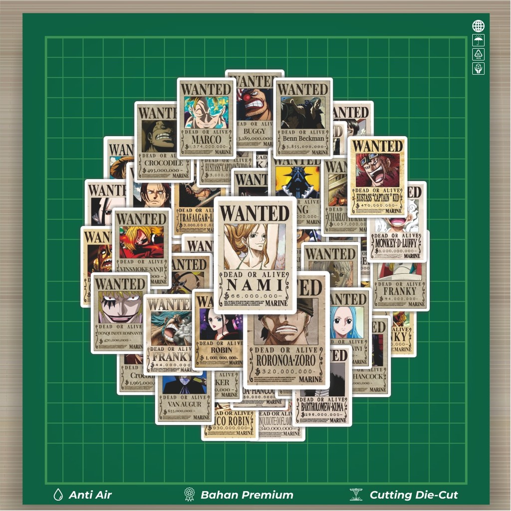 

HOT 50 PCS STIKER Stiker Anime Wanted One Piece Stiker Fashion Cars Decal Dingin Kartu Album Custom Vinyl Anti Air- Sticker Aesthetic Buku Journal Koper Casing HP Tablet Laptop Helm Motor Botol Minum