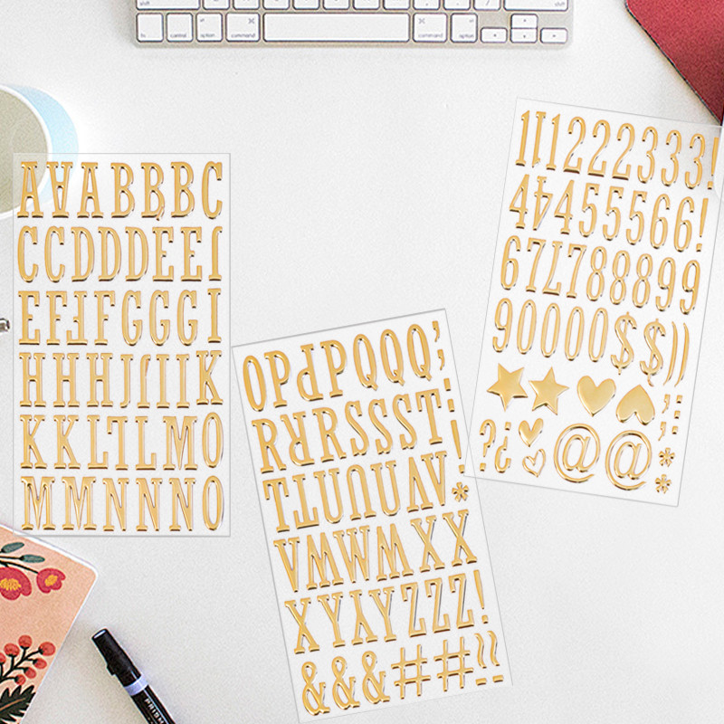 

3 Sheets 3D Gold Puffy Letter Number Stickers DIY Crafts Scrapbook Decor Resin Alphabet Number Stickers Graduation Gift Mailbox