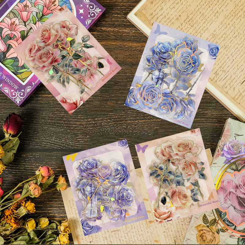 

Rose Plant Flower Stickers PET Retro Gilded Rose Handbook Guka Materials Artistic Decoration Stickers Children Stickers Toy Gift