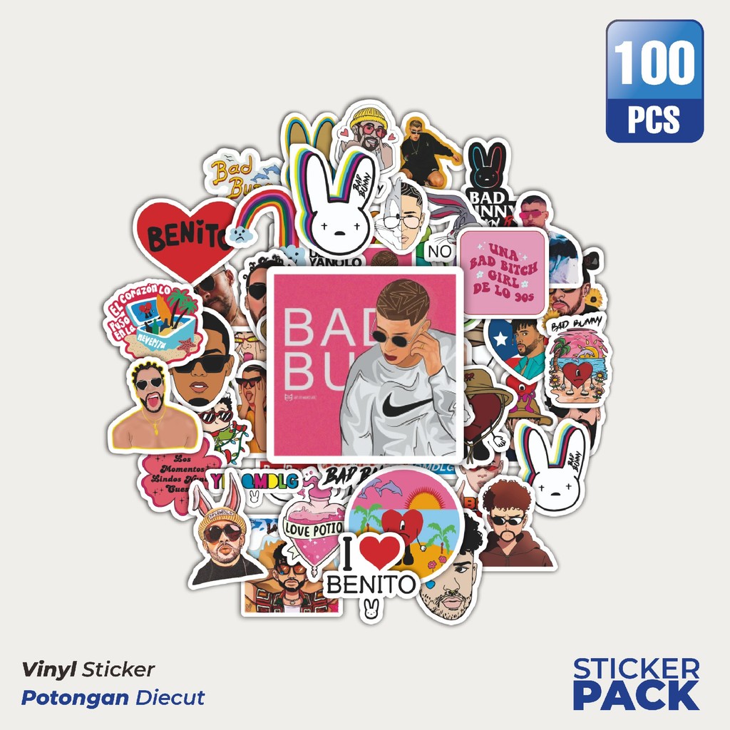 

Super Hemat! 100 PCS Stiker Bad Bunny Series 2 [Seri Kelinci Buruk] Waterproof Aesthetic- Untuk Laptop, Motor, dan Helm - Paper Stationery Pack