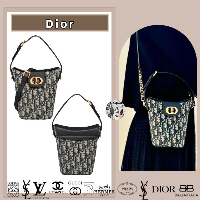 Dior / 30 MONTAIGNE / Biru Timbul / Kulit sapi / Mini / Tas Bucket / Tas Rantai / Tas Bahu Miring Ga