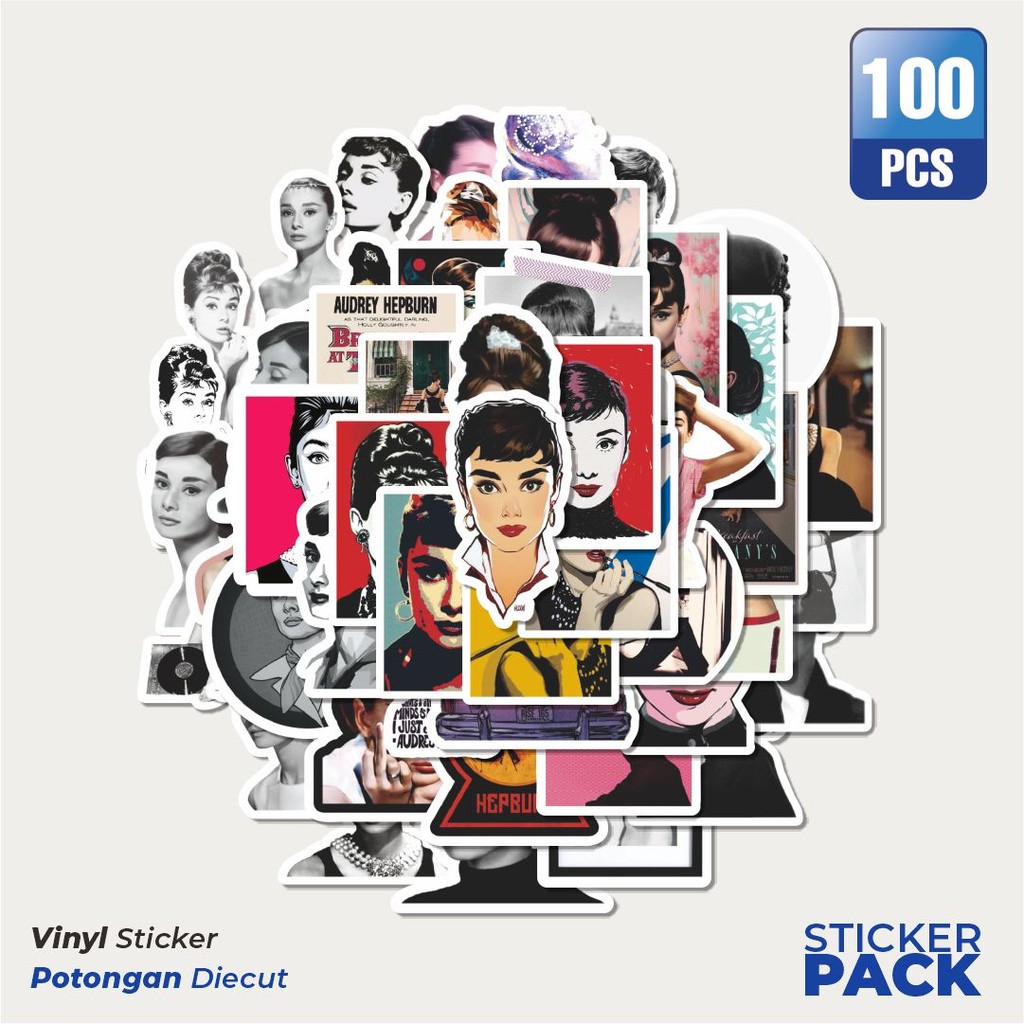 

Super Hemat! 100 PCS Stiker Audrey Hepburn Waterproof Aesthetic- Untuk Laptop, Motor, dan Helm - Paper Stationery Pack