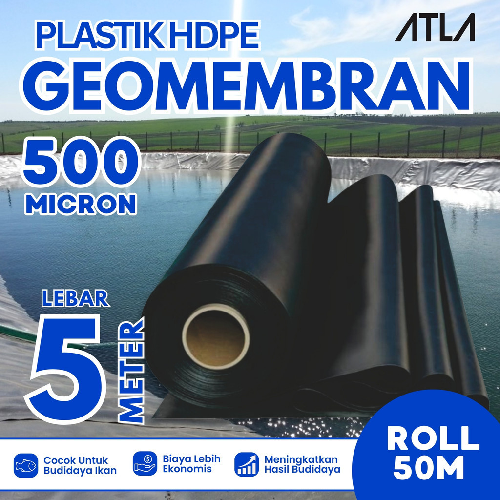 Plastik Geomembran 5 Meter 500 Micron Hitam Plastic Geomembrane HDPE Terpal Kolam Ikan Koi Lele 5M