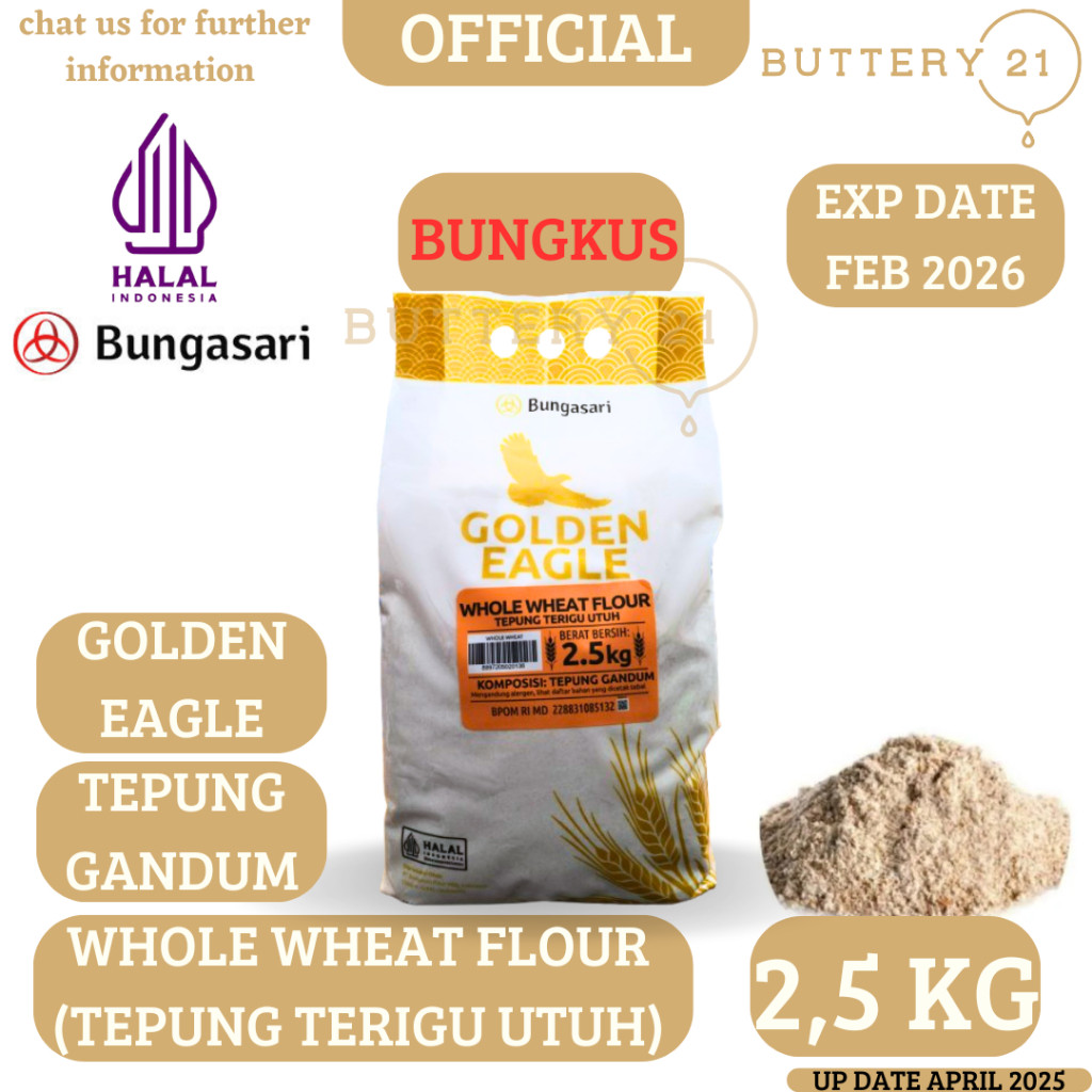 

GOLDEN EAGLE WHOLE WHEAT FLOUR 2,5 KG/BUNGASARI TEPUNG TERIGU UTUH/TEPUNG GANDUM