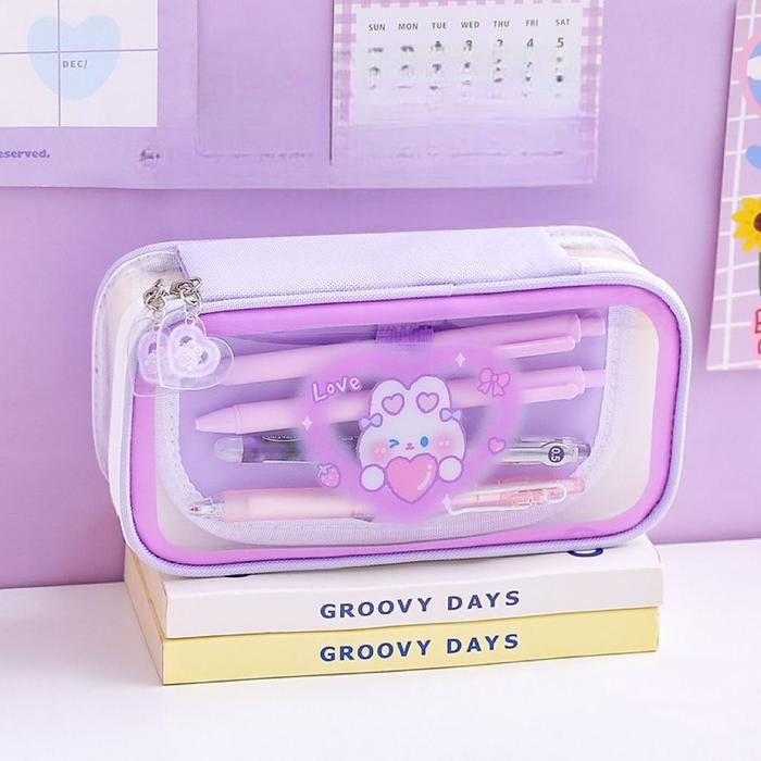

Terlaris~[Best Seller] ST1 Kotak Pensil Kapasitas Besar , Tempat Pensil Case Transparan - Ungu