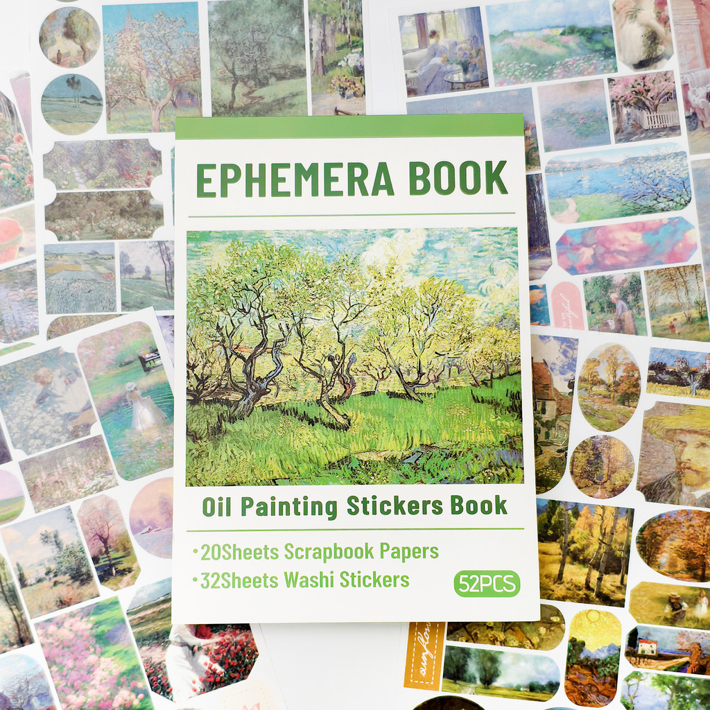 

52 Sheets Painting Style Sticker Book Waterproof Creative DIY Journal Collage Material Journaling Supplies Stickers