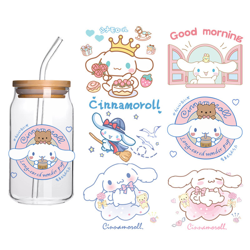 

Miniso Co branded IP Sanrio Cinnamoroll Anime Waterproof Stickers UV Transfer Sticker DTF Glass Sticker DIY Packaging Decoration