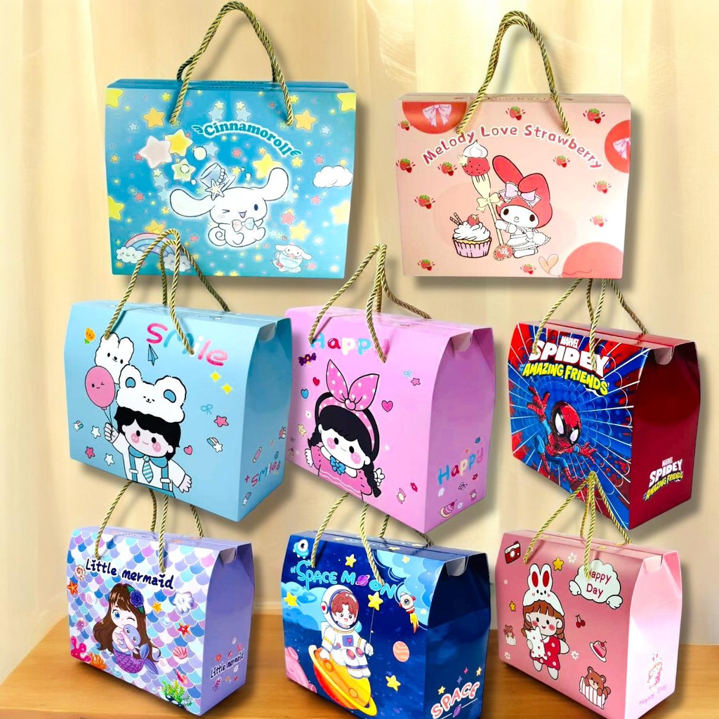 

(Yunita)Tas Bingkisan Hadiah Hampers Ulang Tahun Anak Kotak Souvenir 23x10x18cm Kotak Snack Paperbag Mermaid Spridemen Boy Girl