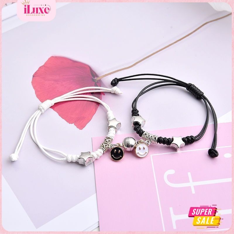 COD Gelang Tali Couple Magnet Couple Pasangan Persahabatan 2 PCS Liontin Hati Hitam