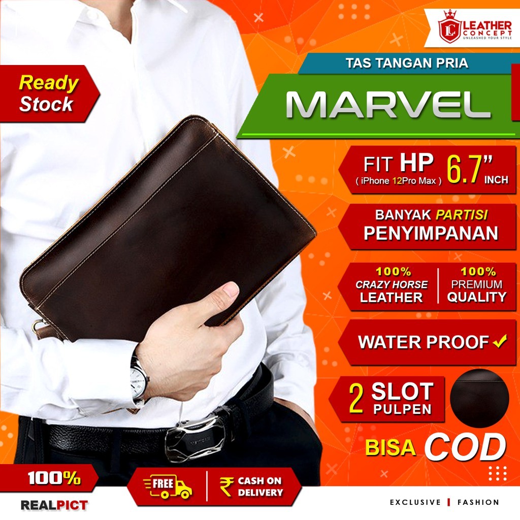 LEATHER BAG Tas Tangan Pria Crazy Horse Leather (MARVEL by Napoleon)