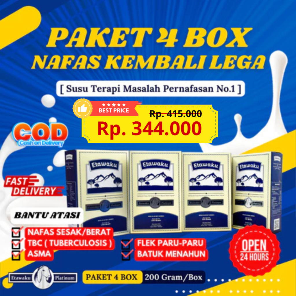 

PAKET 4 BOX SUSU ETAWAKU PLATINUM - SUSU ETAWA BUBUK ASLI Bebas Pengawet Efektif Atasi Nyeri Sendi & Tulang Jaga Kesehatan Jantung