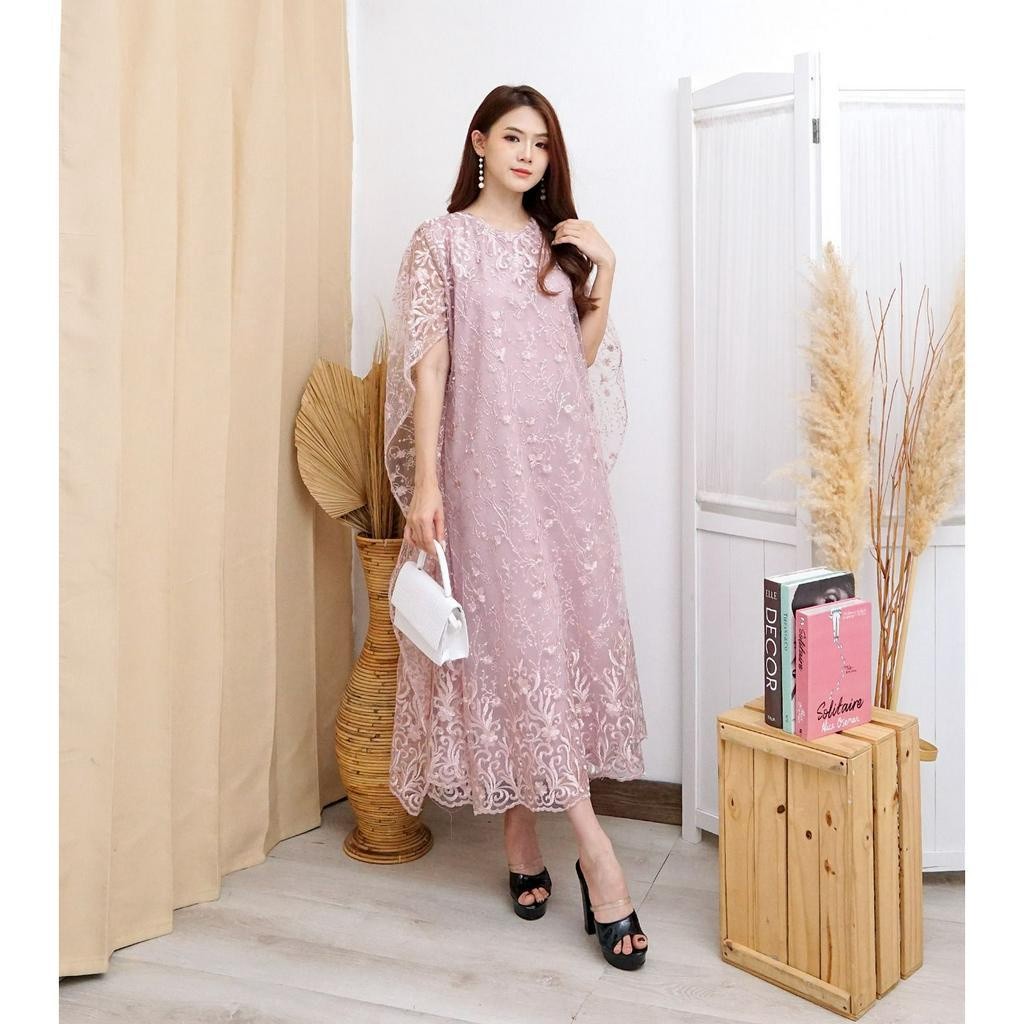 Long Dress Nagita Brukat Tile Bordir Mutiara Gliter LongDress Tille Tulle Brokat terlaris