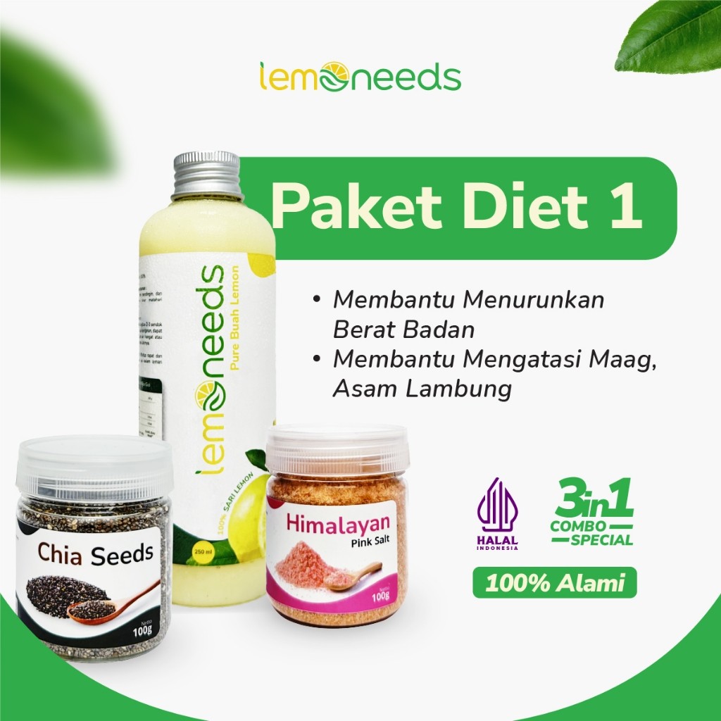 

PAKET DIET (LEMONEEDS lemon 250ML, HIMALAYAN SALT 100GR, CHIASEED 100GR)