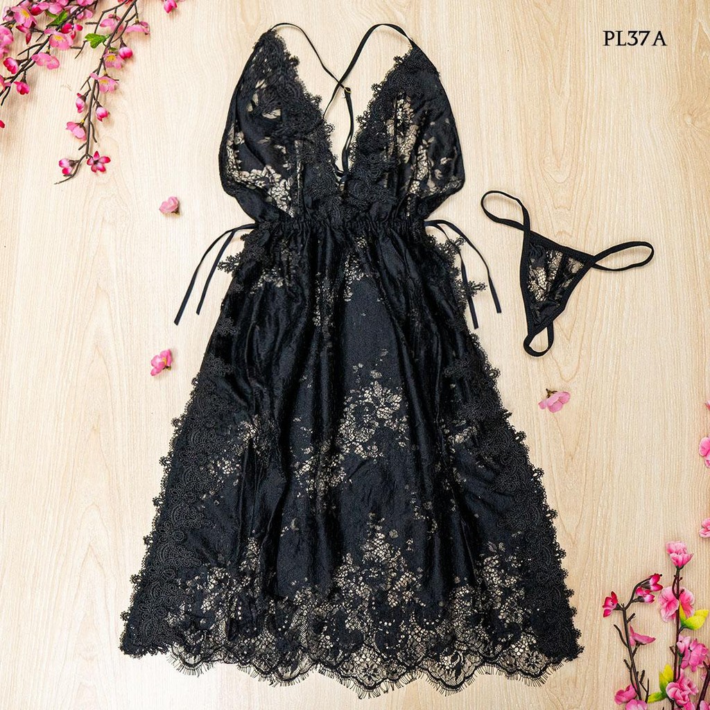 [READY] BAJU TIDUR SEXY LINGERIE SEXY SLEEPWEAR LACE HITAM PL37A
