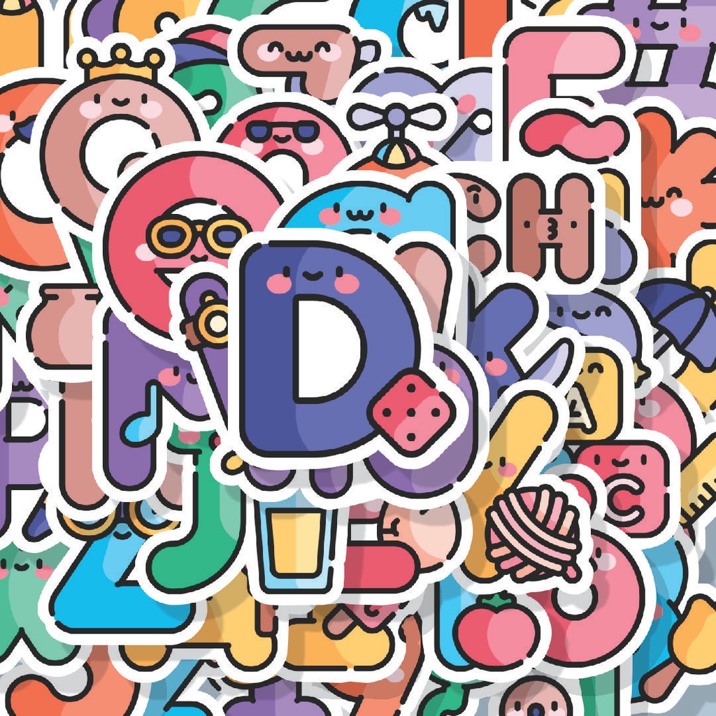 

100PCS Lucu Stiker Cute Alphabet Mix [Campuran Alfabet Lucu] Stiker Aesthetic Stiker Anti Air Stikers Berperekat Waterproof sticker decal buat Motor Helm Buku Journal Koper Casing HP Laptop Botol Minum Hadiah anak
