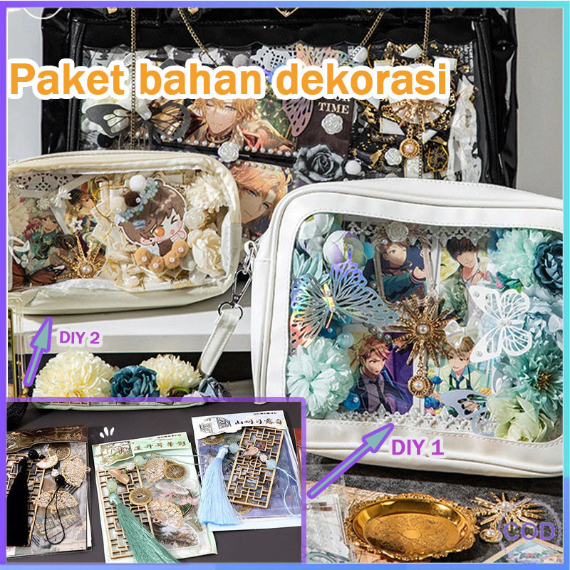 [COD] Tas bahu kartun DIY dekorasi bahan gaya kuno, tas jepret Itabag, tas kurir, tas kuliah, tas an