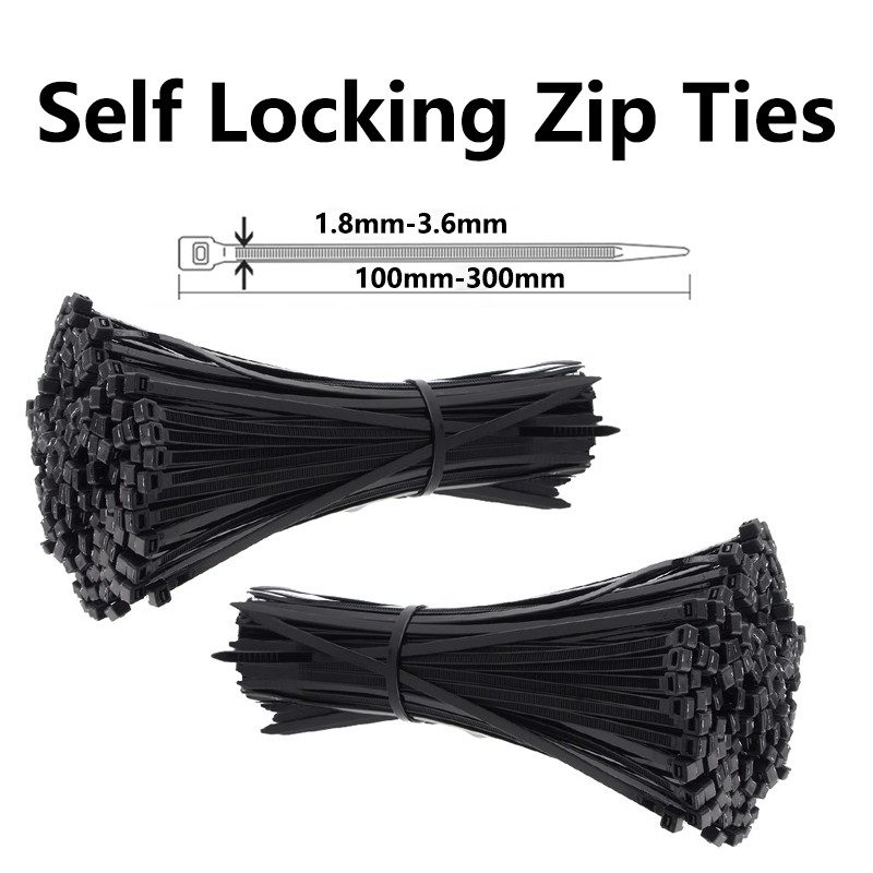 

500/1000PCS 3*100 3*150 4*200 Black Self-locking Plastic Nylon Tie Cable Tie Fastening Ring Zip Wraps Strap Nylon Cable Tie Set