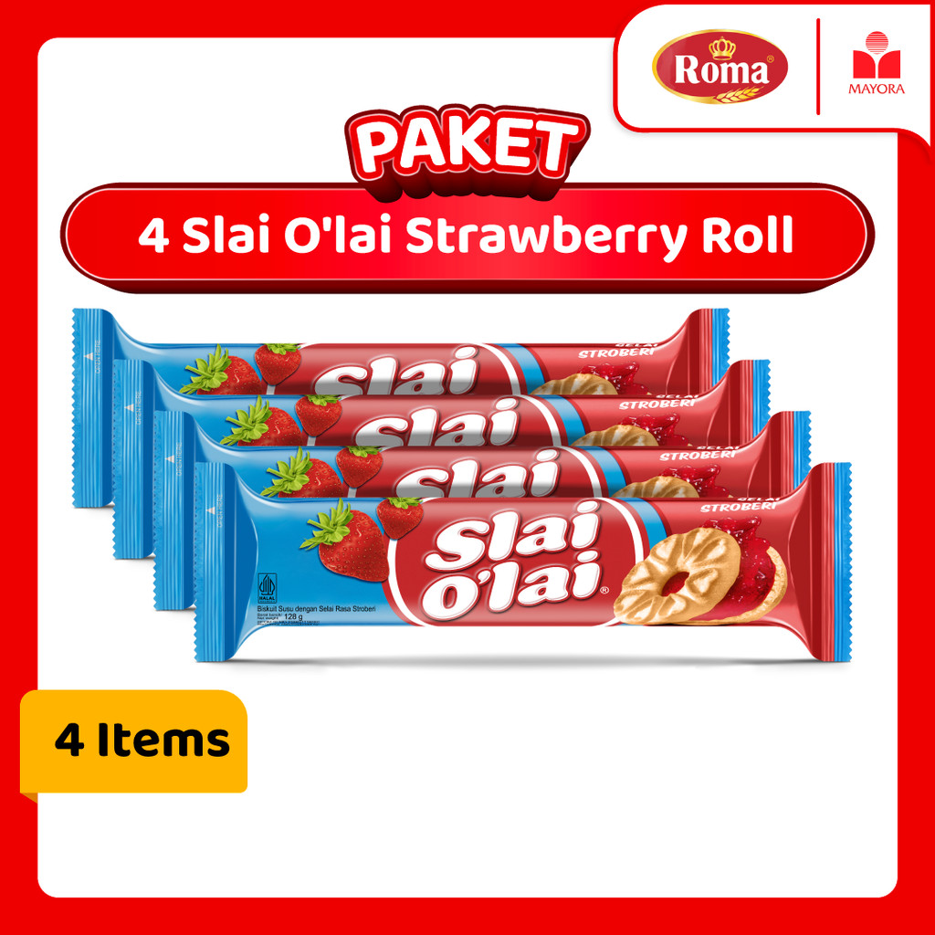 

Paket 4 Biskuit Roma Slai O'Lai Strawberry Roll 128 Gram
