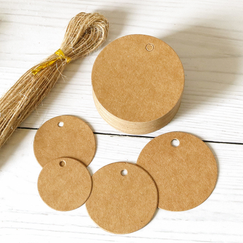 

100pcs 3-5cm Round Kraft Paper Tags with Strings Wedding Birthday Party Gift Hang Tag Labels Packaging Supplies Decor