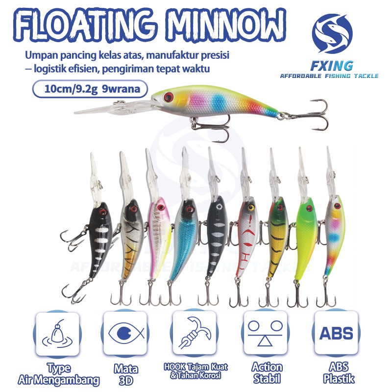 【Baru】Minnow 10cm/9.2g Umpan Minnow  9warna Lure Pancing Floating Suspending Fishing Lure  FX-761-76