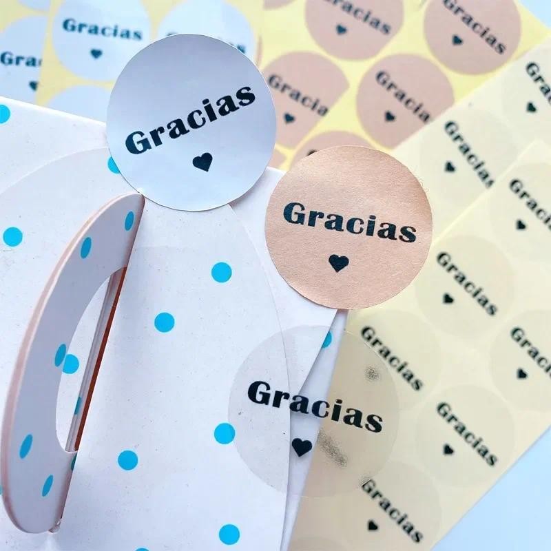 

100Sheets Round Sealing Sticker Transparent Spanish Thank You Gracias Food Baking Cake Cookies Wedding Decoration Adhesive