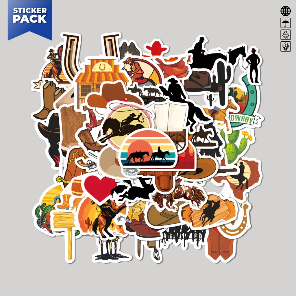 

[100PCS]Stiker Pack Stiker Cowboy Aesthetic Vinyl Anti Air Dekorasi Sticker Laptop Buku Journal Koper Helm Casing HP Gitar Helm Skateboard