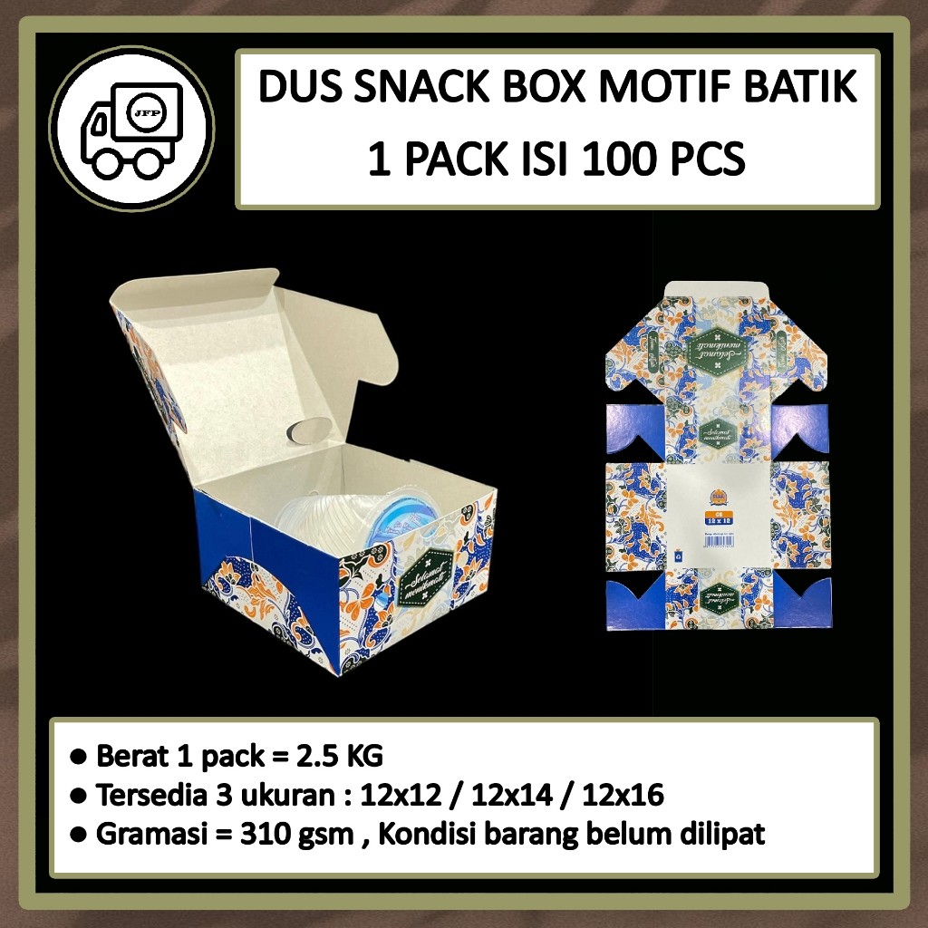 

MER.SHOP Dus Snack Box Kue 12x12 12x14 12x16 Motif Batik Isi 100 Pcs
