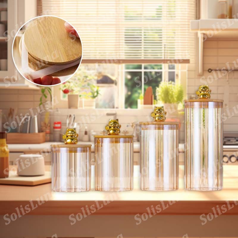 Set 4 Pcs Toples Makanan Serbaguna Toples Kaca Kucing Toples Lebaran Set Gold  Set Mewah Toples Kue 