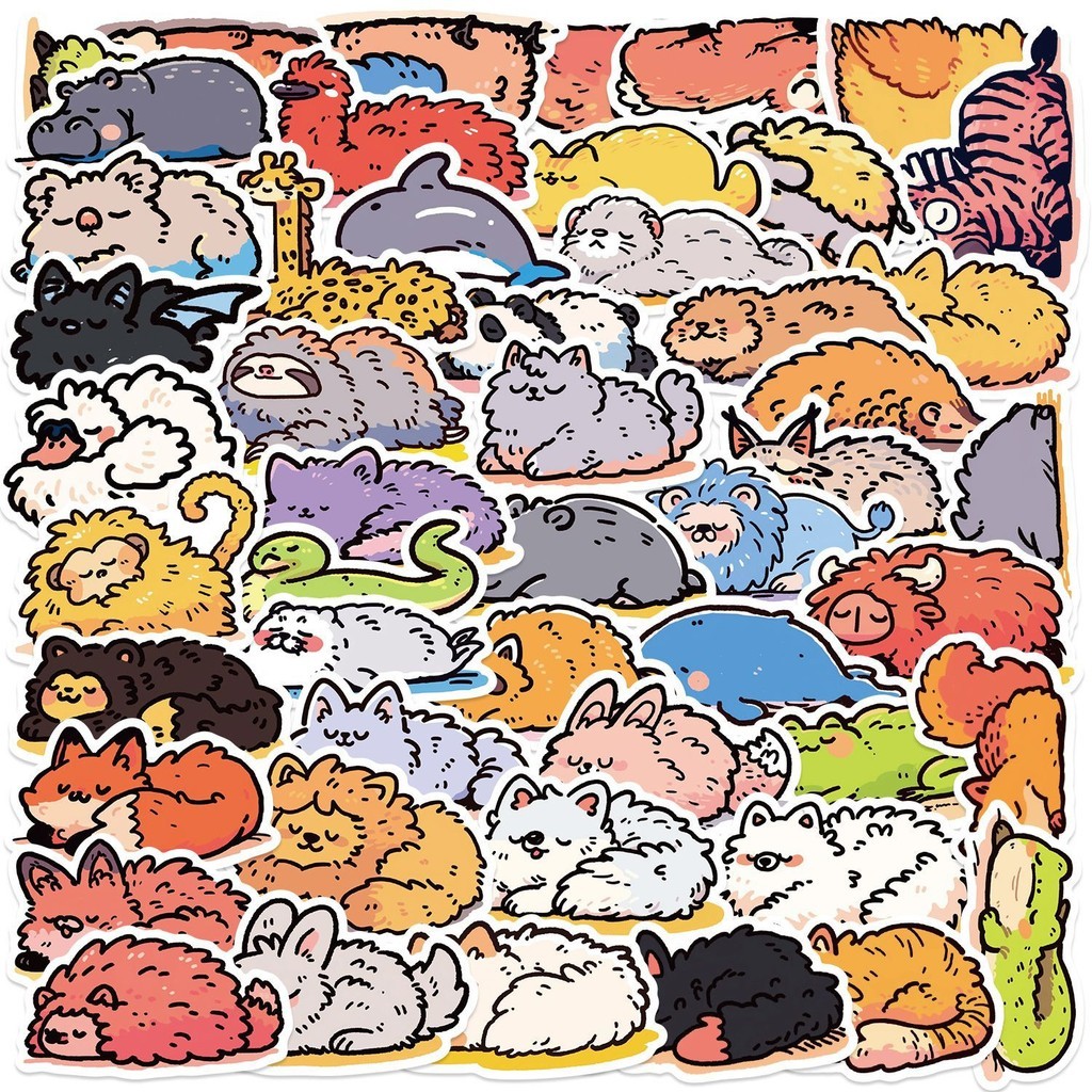 

50PCS Cartoon Lying Animal Graffiti Stickers - Waterproof for DIY Decor on Guitar, Notebook & Luggage( Anime Worlds Store)