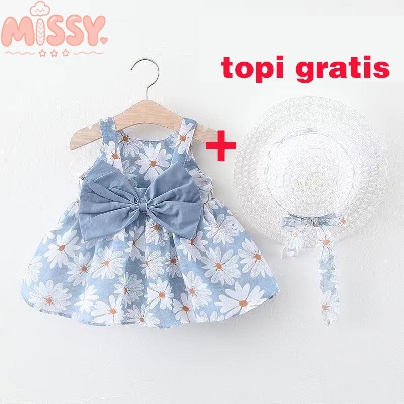 MISSY Kids  0-4 Tahun Gaun bayi + topi Set gaun hitam anak perempuan Rok lucu Lengan pendek atasan k