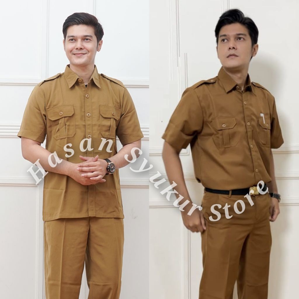 baju khaki pria stelan atasan&bawahan seragam pemda  per stel seragam pegawai asn pria atas & celana