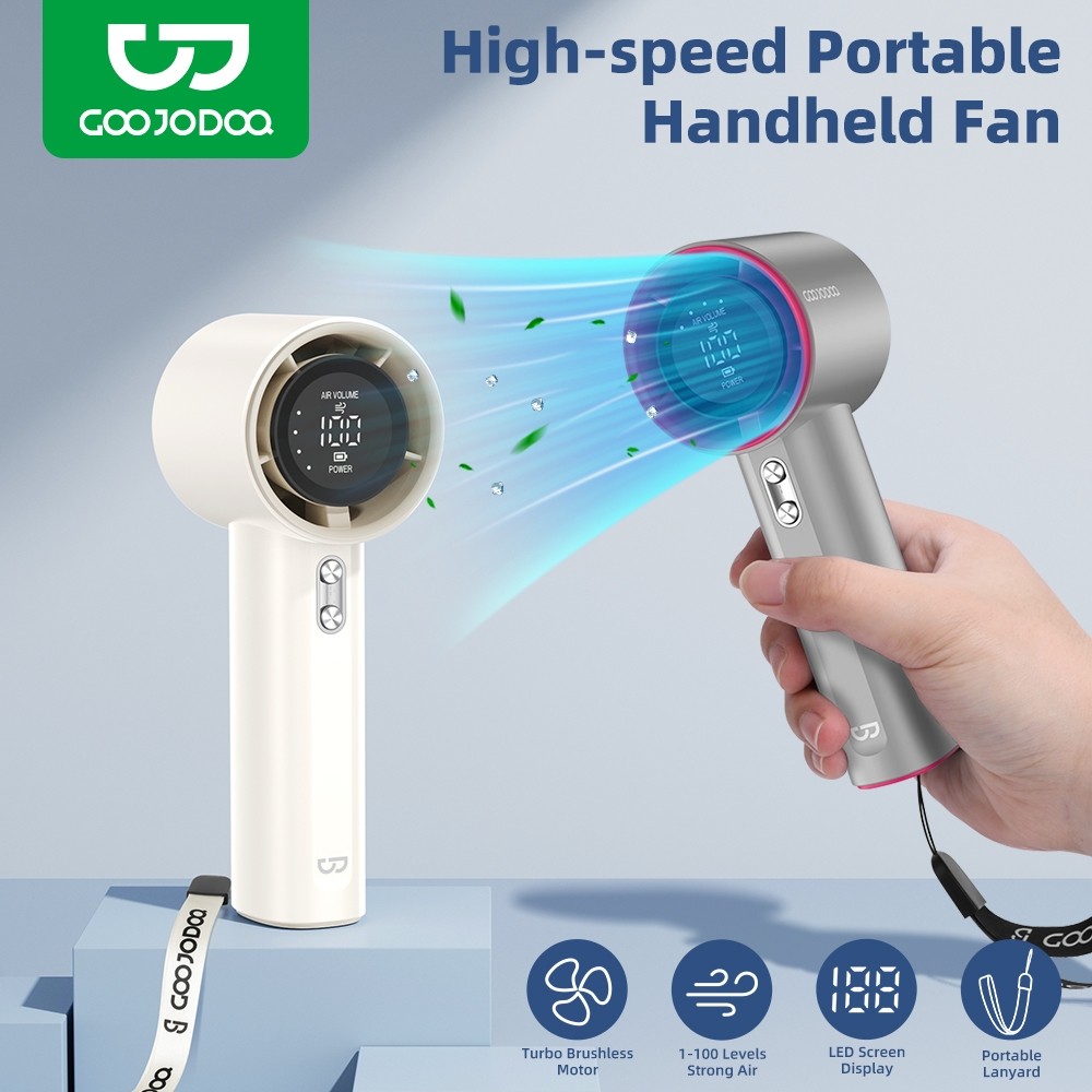 

Goojodoq High Speed Kipas Mini Fan Rechargeable Handheld Jet Fan Strong Wind 100 Gear Wind Speed Digital Display Adjustable Turbo Fan