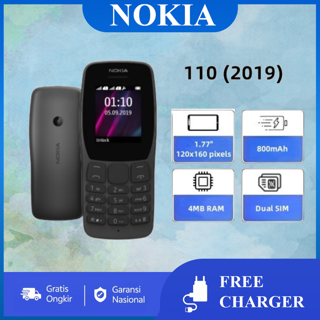 HP Murah Cuci Gudang Nokia 110 (2019) Terbaik, Dual SIM, Radio FM, Baterai Tahan Lama, Handphone
