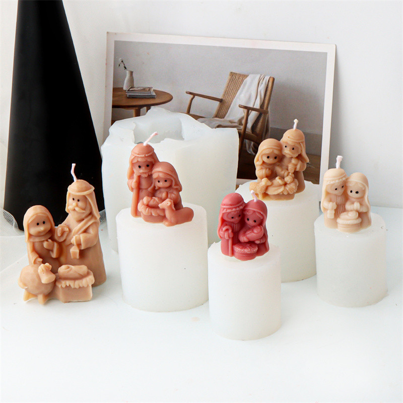 

Mini Holy Family Nativity Set Candle Mold Resin Epoxy Plaster Silicone Mould Jesus Virgin Mary Table Decoration DIY Gifts Wax