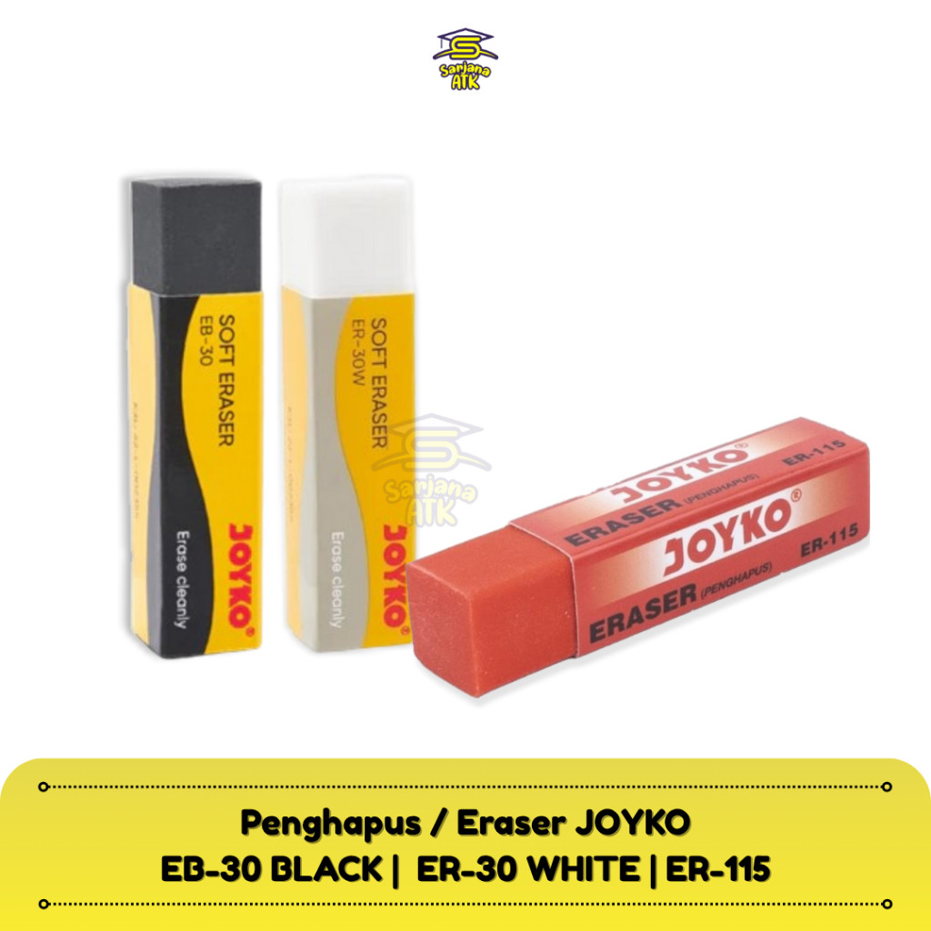 

Penghapus Pensil / Stip Karet / Eraser Pensil JOYKO ER-30 WHITE / JOYKO EB-30 BLACK / ER-115
