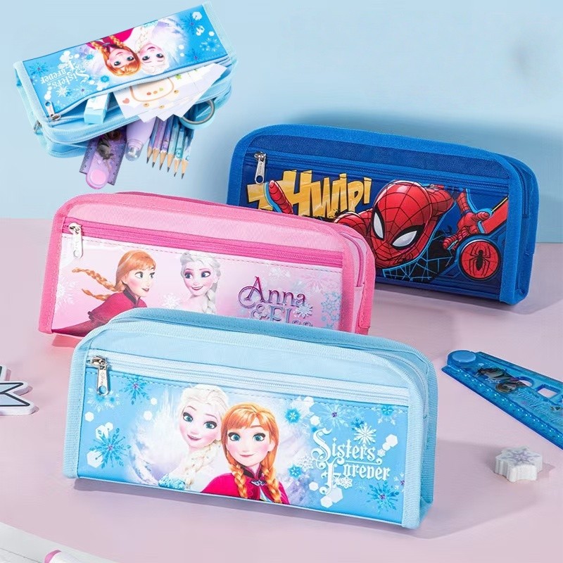 

Frozen Spider Man Large-capacity Transparent Makeup Bag Student Stationery Box Cartoon Storage Pencil Case